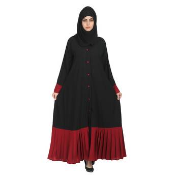 Premium Quality Creep/ Koshibo fabric Pentex/Plated front open  button Umbrella type Abaya   With Hijab  (Multi-Colour) 4