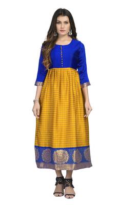 Fashionfricks Mustard Silk Long Gown 1