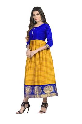 Fashionfricks Mustard Silk Long Gown 3