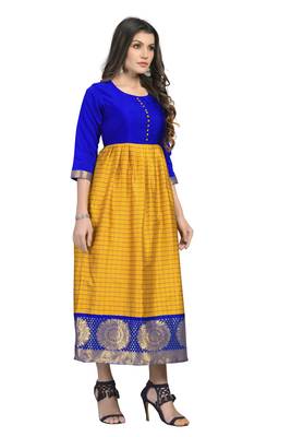 Fashionfricks Mustard Silk Long Gown 4