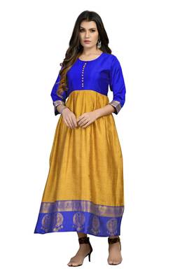 Fashionfricks Mustard Silk Long Gown 1