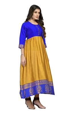 Fashionfricks Mustard Silk Long Gown 3