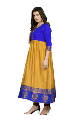 Fashionfricks Mustard Silk Long Gown 4