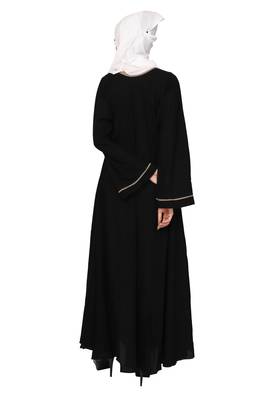  Ayeza Naqab ubmrella style abaya side button with embrodry Crepe Solid Abaya With Hijab (Black) 2