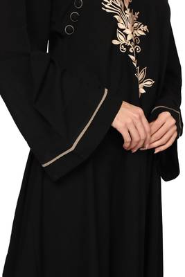  Ayeza Naqab ubmrella style abaya side button with embrodry Crepe Solid Abaya With Hijab (Black) 3