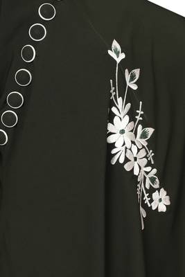  Ayeza Naqab ubmrella style abaya side button with embrodry Crepe Solid Abaya With Hijab (Mehdi green) 3