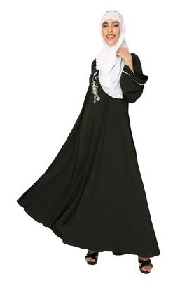  Ayeza Naqab ubmrella style abaya side button with embrodry Crepe Solid Abaya With Hijab (Mehdi green) 4