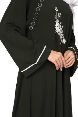  Ayeza Naqab ubmrella style abaya side button with embrodry Crepe Solid Abaya With Hijab (Mehdi green) 6
