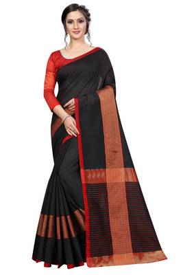 Black printed cotton saree with blouse 1