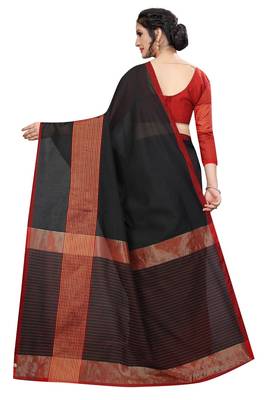 Black printed cotton saree with blouse 3