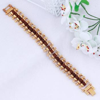 Designe Gold Plated Beads Rudraksha Bracelet  For Boys Men 1