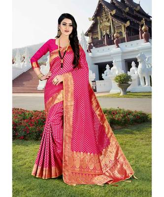 rani_pink jacquard woven saree with blouse 1