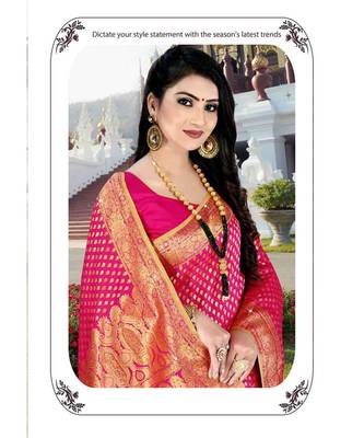 rani_pink jacquard woven saree with blouse 2