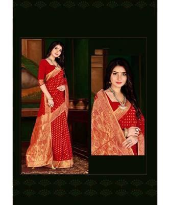 red jacquard woven saree with blouse 2