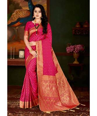 rani_pink jacquard woven saree with blouse 1