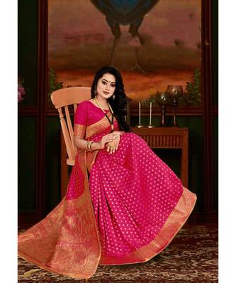 rani_pink jacquard woven saree with blouse 2