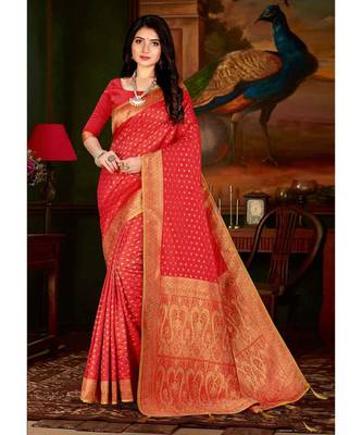 light_pink jacquard woven saree with blouse 2