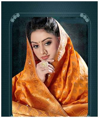mustard jacquard woven saree with blouse 2
