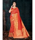 red jacquard woven saree with blouse