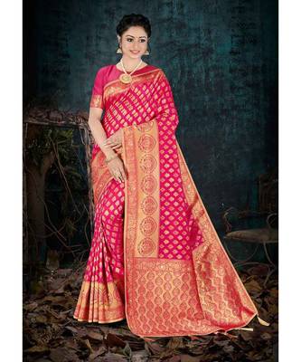 rani_pink jacquard woven saree with blouse 1