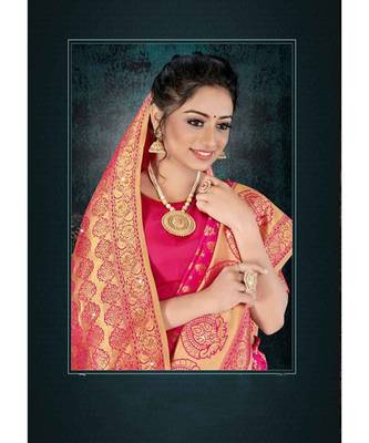 rani_pink jacquard woven saree with blouse 2