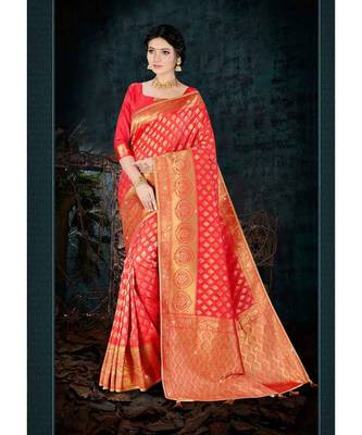 light_pink jacquard woven saree with blouse 1