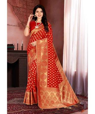 red jacquard woven saree with blouse 1