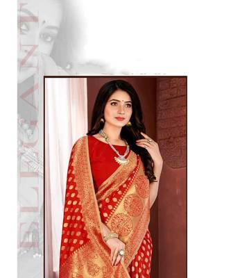 red jacquard woven saree with blouse 2