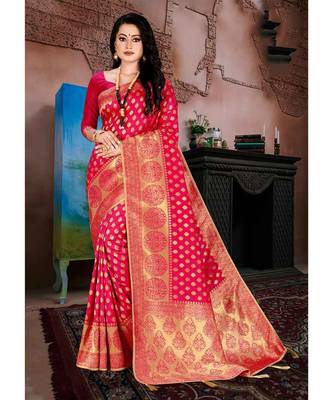 rani_pink jacquard woven saree with blouse 1