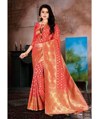 light_pink jacquard woven saree with blouse 1
