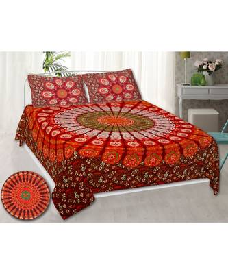 Cotton Printed Barmeri  Multicolour Double Bed Sheet With Pillow Cover 1