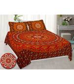 Cotton Printed Barmeri  Multicolour Double Bed Sheet With Pillow Cover