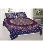 Cotton Printed Barmeri  Multicolour Double Bed Sheet With Pillow Cover