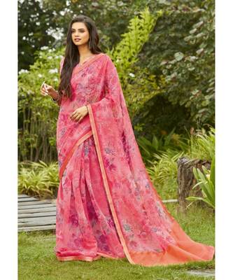 Pink Organza Digital Print Traditional Saree with blouse 1