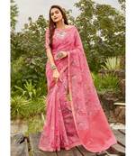 Light Pink Organza Digital Print Traditional Saree with blouse