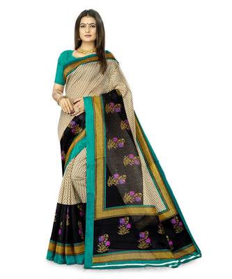 Beige Super Net Printed Casual Saree with blouse 1
