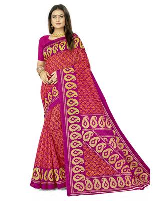 Magenta Super Net Printed Casual Saree with blouse 1