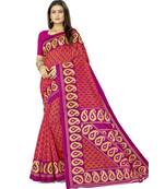 Magenta Super Net Printed Casual Saree with blouse