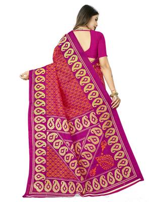 Magenta Super Net Printed Casual Saree with blouse 2