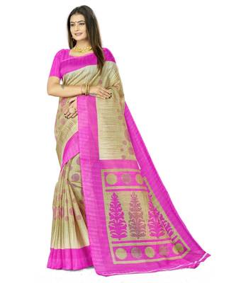 Beige Super Net Printed Casual Saree with blouse 1
