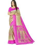 Beige Super Net Printed Casual Saree with blouse