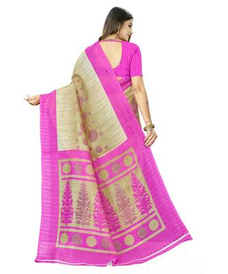 Beige Super Net Printed Casual Saree with blouse 2