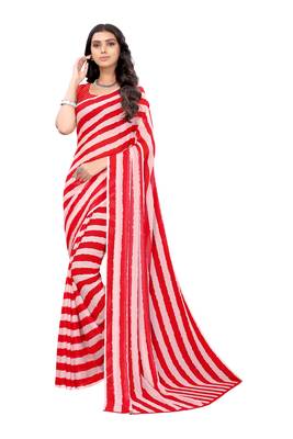 Red printed georgette saree with blouse 1