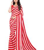 Red printed georgette saree with blouse
