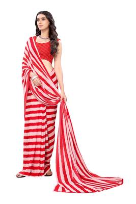 Red printed georgette saree with blouse 2