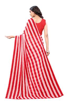 Red printed georgette saree with blouse 3
