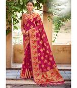 Pink Organza Woven Rich Pallu Work Traditional Tassle Saree with blouse