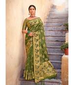 Green Organza Woven Rich Pallu Work Traditional Tassle Saree with blouse