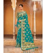 Sky Blue Organza Woven Rich Pallu Work Traditional Tassle Saree with blouse