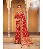 Maroon Organza Woven Rich Pallu Work Traditional Tassle Saree with blouse